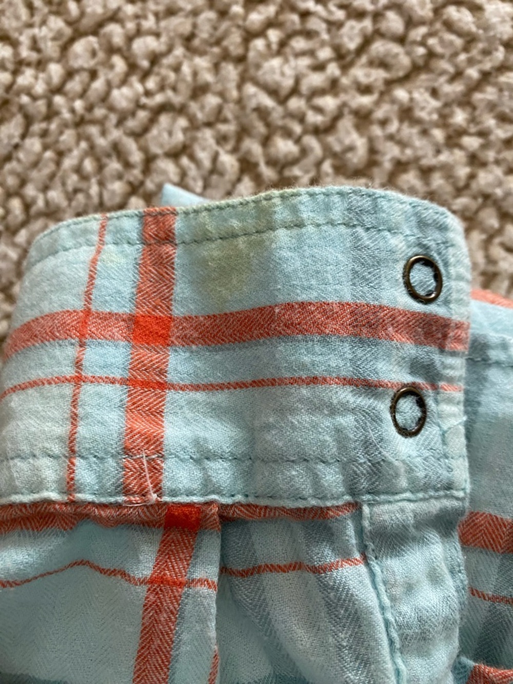 Arizona Jean Company Light Aqua and Orange Plaid Button-Up Shirt - Picture 9 of 9